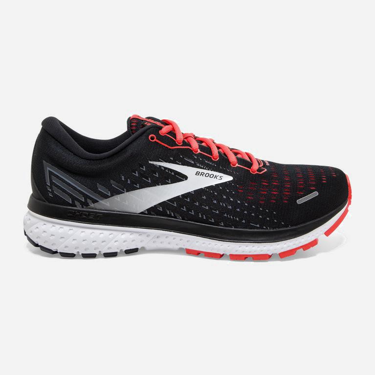 Brooks Ghost 13 Israel - Women's Road Running Shoes - Black/Ebony/grey Charcoal/Coral (47650-JTQH)